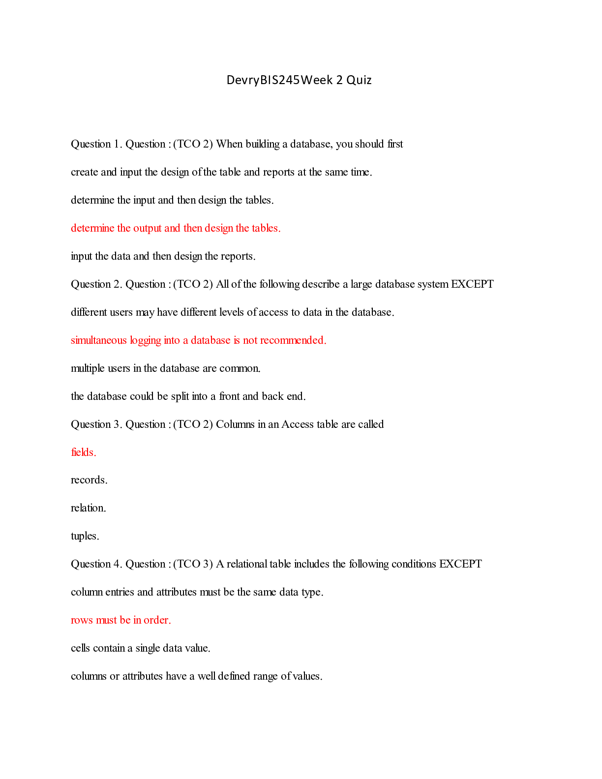 Preview of DevryBIS245Week 2 Quiz/DevryBIS245Week 2 Quiz/DevryBIS245Week 2 Quiz
